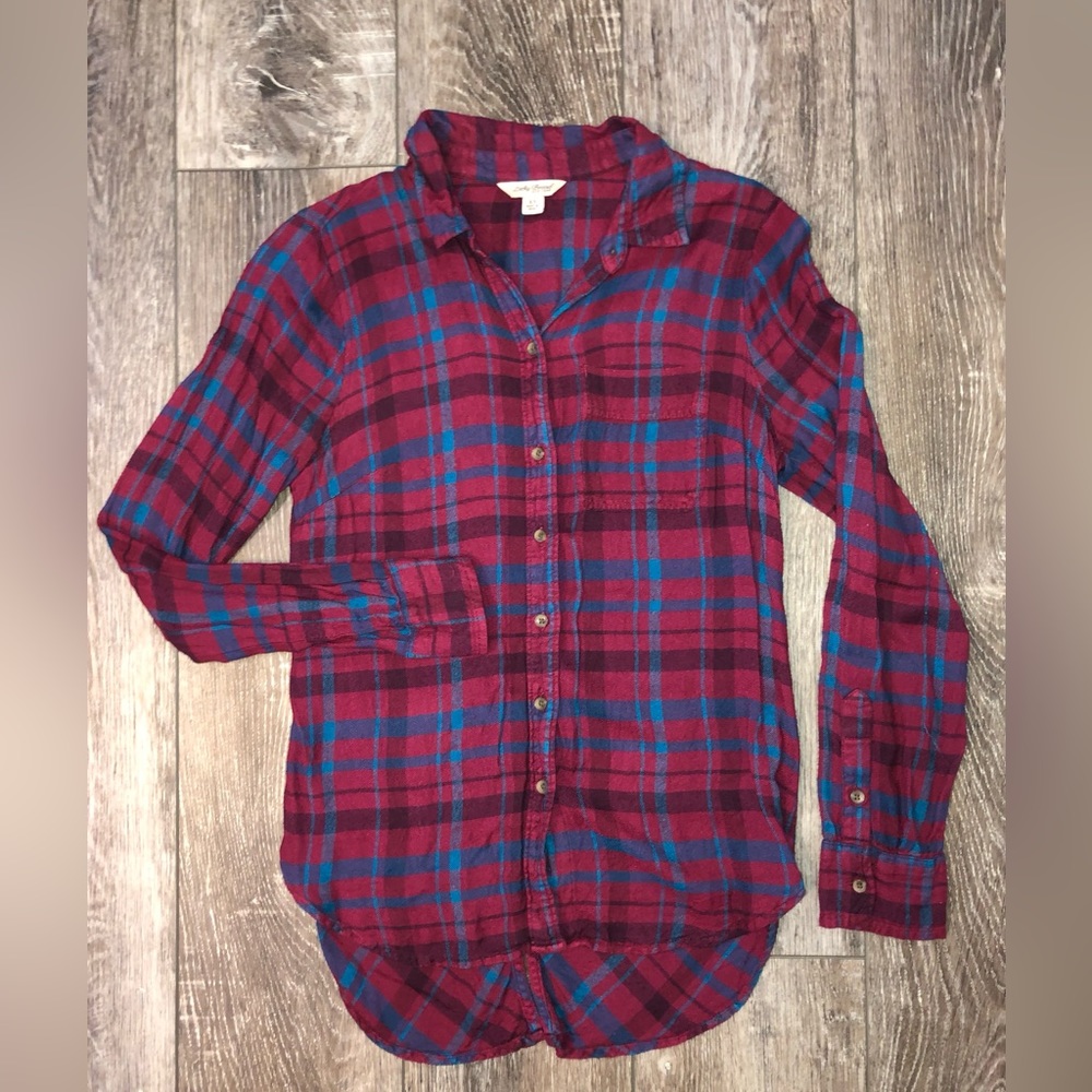 🍀Lucky Brand Long-sleeve Button Down Plaid Top with Back Button Detail- Size XS🍀